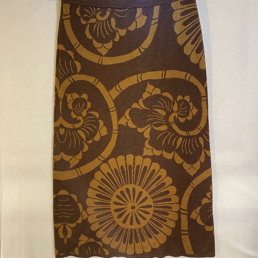 Peruvian Connection Brown/Gold Pima Cotton Column Skirt size Medium